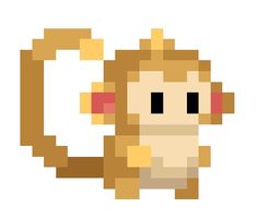 a pixel art monkey with pink eyes and long tail, standing in front of a white background