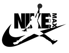 the nike logo is black and white with a basketball player jumping up to dunk