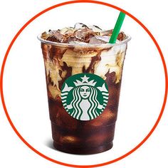 a starbucks iced drink with ice and caramel