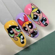 Cartoon Nail Designs, Character Nails, Disney Acrylic Nails, Girls Nail Designs, Quick Nail Art, Pop Art Nails, Animal Nail Art, Art Deco Nails, Nail Drawing