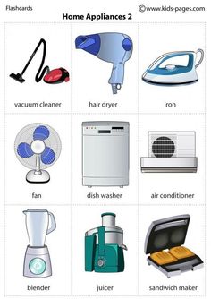 an image of household appliances that are labeled in english