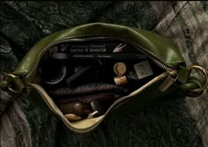 Green Bag Aesthetic, Green Brown Aesthetic, Olive Green Aesthetic, Bag Contents, Inside My Bag, Bag Inspiration, Bag Aesthetic, What In My Bag