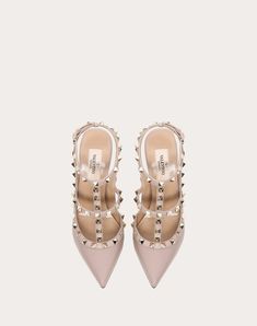 Rockstud ankle strap pump 100 mm for Woman | Valentino Online Boutique Elegant Ankle Strap Heels With Studded Rubber Outsoles, Studded Calf Leather Evening Heels, Studded Calf Leather Heels For Evening, Elegant Ankle Strap Heels With Studs, Ankle Strap Pumps, Palm Beach Sandals, High Heel Pumps, Online Boutiques, Pumps Heels