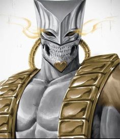 a painting of a man with gold armor and a skull on his chest is shown