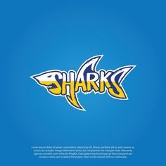 the logo for shark's is shown against a blue background with yellow and white lettering