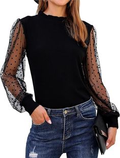 Shirt Blouses Women's, Patchwork Top, Lace Top Long Sleeve, Elegant Blouses, Sleeves Clothing, Blouse Material, Chiffon Long Sleeve, Mesh Long Sleeve, Casual Black