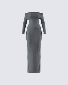 Be the chicest one in the room in this charcoal grey maxi dress 👏  With a simple, yet sleek design - this dress made from soft stretch rib fabric is complete with an off-shoulder design, a folded overlay, and long sleeves 🖤 Long Gray Dress Outfit, Gray Maxi Dress For Party, Chic Gray Maxi Dress For Party, Gray Long Sleeve Maxi Dress For Party, Fitted Gray Long Maxi Dress, Fitted Gray Maxi Dress, Chic Gray Long Sleeve Maxi Dress, Chic Gray Maxi Dress, Grey Dress Outfits