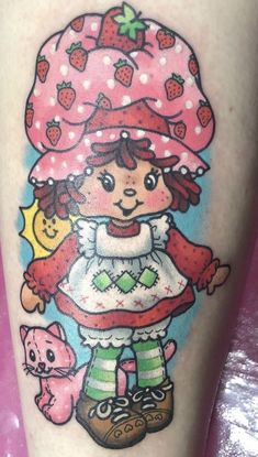 Strawberry Shortcake Tattoo, Nostalgic Tattoos, Strawberry Tattoo, Girl Power Tattoo, Bright Tattoos, Strawberry Shortcake Cartoon, Power Tattoo, Cute Tats, Kitty Pictures