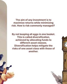 an image of a cartoon character with a clock in the background that says, the aim of any investment is to minimize returns while minimizing risk