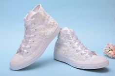 All orders for trainers / sneakers to USA/Canada will be delivered in 2-4 business days after production without extra costs Made with love for your wedding day by Lovin Bridal - More Wedding shoes at our shop : http://lovincollection.etsy.com High Top Wedding Sneakers For Bride, Bridal Trainers With Flowers, Bridesmaid Tennis Shoes, Converse High Top It's the bride's prerogative to wear the comfiest wedding shoes. If you're set on heels then one option is to have your High Top Lace Bridal Chuck Spring Wedding High-top Sneakers, Spring Wedding Sneakers With Round Toe, Wedding Sneakers For Bride, Comfy Wedding Shoes, Bridal Converse, Wedding Converse, Wedding Sneakers, White Converse, Womens Wedding Shoes