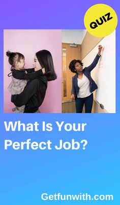 two women and a child are looking at a whiteboard with the words what is your perfect job?