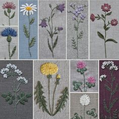 several different types of flowers are shown on the fabric