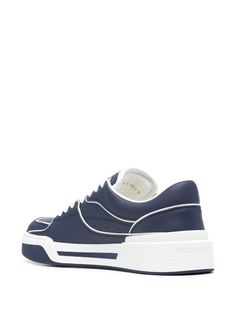 Dolce & Gabbana New Roma Leather Sneakers - Farfetch Blue Shoes Men, Dolce Gabbana Sneakers, Dolce And Gabbana Blue, Chain Strap Bag, Oversized Tote Bag, Floral Shoes, Mens Scarves, Sneakers Blue, Blue Sneakers