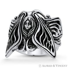 The featured ring is cast in oxidized .925 sterling silver and showcases a finely-crafted moth centerpiece finished with a classic flat band. Your purchase will include a 30-Day Exchange or Money-Back Guarantee & Free US Shipping. Please email us for more details regarding this listing. Size: 8.  Color: Metal Type.  Gender: unisex.  Age Group: adult. Pandora Purple, Gold Heart Ring, White Opal Ring, Costume Jewelry Rings, Turquoise Ring Silver, Goth Punk, Silver Wedding Rings, Purple Stones, Size 10 Rings