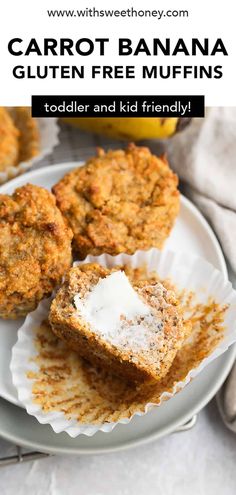 carrot banana gluten free muffins on a white plate