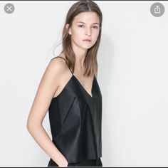 Zara Trafaluc Collection Leather Top.. Size Medium Nwt Sleek Tops For Going Out In Spring, Chic Zara Tops For Going Out, Elegant Zara Tops For Going Out, Zara White Shirt, Crossover Crop Top, Plaid Crop Top, Strappy Crop Top, Satin Crop Top, Corset Crop Top