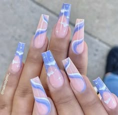 Cloud Nails, Blue Acrylic Nails, Stylish Nails Designs, Summer Acrylic Nails, Favorite Movie, Square Acrylic Nails