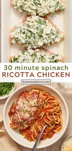 the recipe for this 30 minute spinach ricotta chicken is so delicious and easy to make