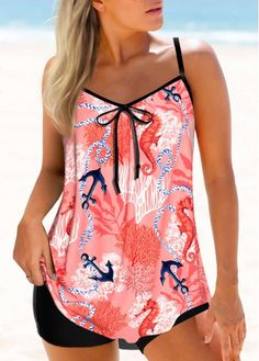 Color:Coral Red;Size:S;Size:M;Size:L;Size:XL;Size:XXL;Package Contents:1 X Tankini Top , Without Bottom;Occasion:Sport;Strap Style:Adjustable; Plants Print, Coral Print, Printed Tankini, Tankini Set, Beach Swimsuit, Coral Red, Plant Print, Hawaiian Print, Women's Swimwear