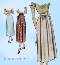 two women's dresses from the 1950's, one in blue and one in brown