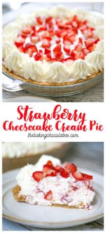 strawberry berry cheesecake pie is shown in three different pictures