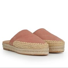 Brand New - Never Worn! Size 7.5 Rose Suede Sam Edelman Slip On Shoes Hit The Beach Or Play In The Shade With The Austin Espadrille Slide. A Thick Platform Sole With Chunky Stitched Detailing Gives These Mules A Laidback Yet On-Trend Vibe. Does Not Come With Original Box. Please Let Me Know If You Have Any Questions :) Summer Suede Slip-ons With Round Toe, Summer Suede Flat Slip-ons, Summer Suede Slip-ons With Flat Heel, Suede Slip-ons With Round Toe For Summer, Suede Slip-ons With Woven Sole For Spring, Slip-on Sandals With Woven Suede Sole, Summer Suede Closed Toe Slip-ons, Pink Closed Toe Platform Espadrilles, Pink Slip-on Espadrilles With Woven Sole