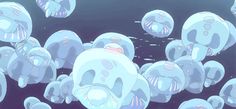 a bunch of jellyfish floating in the water