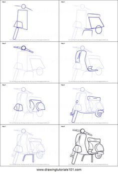 how to draw people in different poses on the same motorcycle or scooter step by step