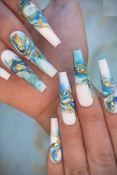 Marble Acrylic Nails, Long Acrylic Nail Designs, Acrylic Nails Coffin Short, Luxury Nails, Coffin Nails Designs, Classy Nails