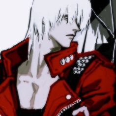 an anime character with white hair and red jacket