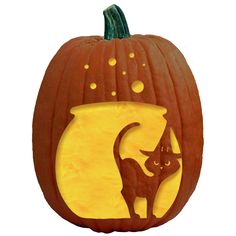 a carved pumpkin with a cat on it