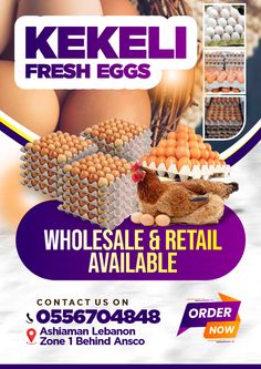 an advertisement for kekeli fresh eggs, which is being advertised on the internet