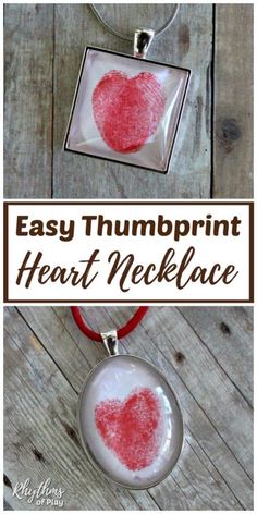 a heart necklace with the words easy thimprint heart necklace on it and an image of