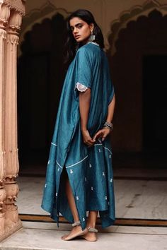 Shop for Avacara Blue Silk Embroidered Bodice Kaftan for Women Online at Aza Fashions Blue Anarkali Embroidered Kaftan, Blue Silk Embroidered Kaftan, Blue Embroidered Straight Kurta Kaftan, Blue Kaftan With Dupatta For Festivals, Blue Straight Kurta Kaftan With Dabka Work, Cape Sleeves Kurta With Dabka Work For Eid, Traditional Chikankari Embroidery Dress With Cape Sleeves, Festival Blue Kaftan With Dupatta, Festive Blue Kaftan With Dupatta