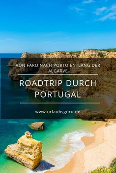 the beach in portugal with text overlay reading roadtrip durch portugal