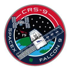 the spacex falcon logo is shown in red, white and blue with stars around it