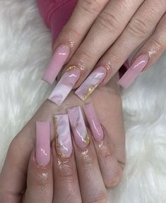 Pink Nails Boujee, Ombré Design Nails, Pink And White Marble Acrylic Nails, Long Pink Acrylics, Blush Pink Nails Acrylic Coffin, Medium Square Acrylic Nails Winter, Tattoo Female Forearm, Ombre And Marble Nails, Blush Pink Acrylic Nails