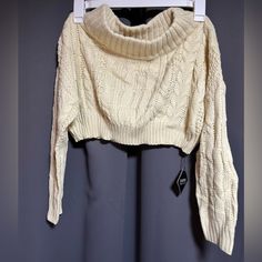 Zaful Women’s Off Shoulder Cropped Long Sleeve Cable Knit Sweater Pullover Nwt Cropped Pointelle Knit Sweater For Winter, Winter Cropped Pointelle Knit Sweater, White Cropped Cable Knit Sweater, White Cropped Knit Top For Winter, Fitted Cream Cropped Sweater Casual, Fitted Cream Cropped Sweater Casual Style, Fitted Cream Cropped Knit Sweater, Casual Fitted Cream Cropped Sweater, White Cropped Sweater