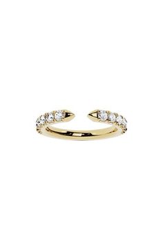 A sleekly tapered open-ended design refines this 18-karat gold ring punctuated with 12 brilliant lab-created diamonds. Total lab-created-diamond weight: 0.73ct. Color: G Clarity: VS 18k gold/lab-created diamonds Imported >Diamond Guide Open Diamond Ring, Diamond Guide, Jennifer Fisher, Open Ended, Open Ring, Lab Created Diamonds, Womens Jewelry Rings, Gold Ring, Diamond Ring