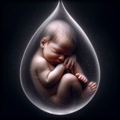 a baby is sleeping in a water drop