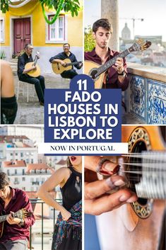 a collage of photos with the words fado houses in lisbon to explore