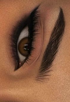 a woman's eye with long lashes and brown eyeshade