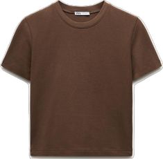 Sporty Brown Short Sleeve T-shirt, Brown Crew Neck Sporty Top, Sporty Brown Crew Neck Top, Sporty Brown Short Sleeve Top, Brown Sporty Crew Neck Top, Brown Sporty Short Sleeve T-shirt, Basic Brown Short Sleeve Tops, Zara Sporty Cotton Top, Zara Sporty Relaxed Fit Top