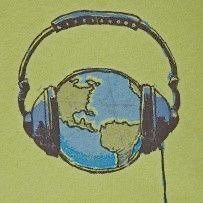 an image of headphones with the earth on it's earbuds in front of a yellow background