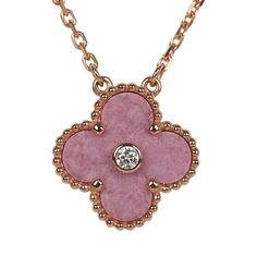 This Van Cleef & Arpels 2021 Holiday Rhodonite Vintage Alhambra Pendant Necklace is in 18K Rose Gold with a light pink celadon sevres porcelain motif, a round diamond totaling 0.05 carats, and a lobster claw clasp. Origin: France Condition: New and never worn Accompanied by: VCA green jewelry box, box, authenticity card, carebook, and ribbon Measurements: 7.5" Necklace Drop  .5"x .5" Pendant Van Cleef Alhambra, Vintage Alhambra Pendant, Van Cleef Necklace, Brown Vans, Alhambra Pendant, Sevres Porcelain, Pretty Accessories, Holiday Necklace, Pink Vans