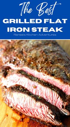 Perfect medium rare grilled seasoned flat iron steak sliced into two slices on a cutting board. Grilled Flat Iron Steak, Citrus Salsa, Flat Iron Steak Recipes, Flat Iron Steak, Crockpot Recipes Beef, Party Dishes, Steak Recipe, How To Grill Steak, Football Food