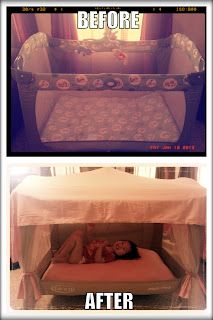 before and after photos of a baby crib that has been turned into a bed