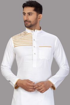 Buy Men's Blended Cotton Solid Pathani Set in White Online - Side Festive White Long Sleeve Sets, Festive White Cotton Kurta, Casual White Fitted Kurta, White Casual Tops For Festive Occasions, White Casual Top For Festive Season, White Casual Festive Top, Casual White Top For Festive Season, White Cotton Long Sleeve Kurta, White Kurta For Spring Festive Occasion