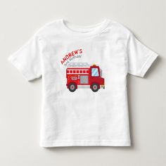 Firetruck Birthday T-shirt, Toddler Unisex, Size: 4T, White Birthday Boy Outfit, Firefighter Crafts, Truck Theme Birthday, Firefighter Workout, Firefighter Girlfriend, Firefighter Family, Firefighter Humor, Firefighter Wedding, Firefighter Costume