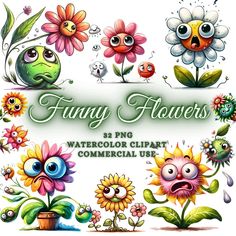 cartoon flower clipart set for commercial use